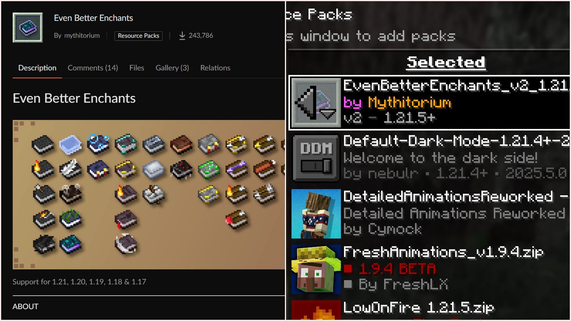Even Better Enchants resource pack can be downloaded from the CurseForge website (Image via CurseForge/mythitorium)